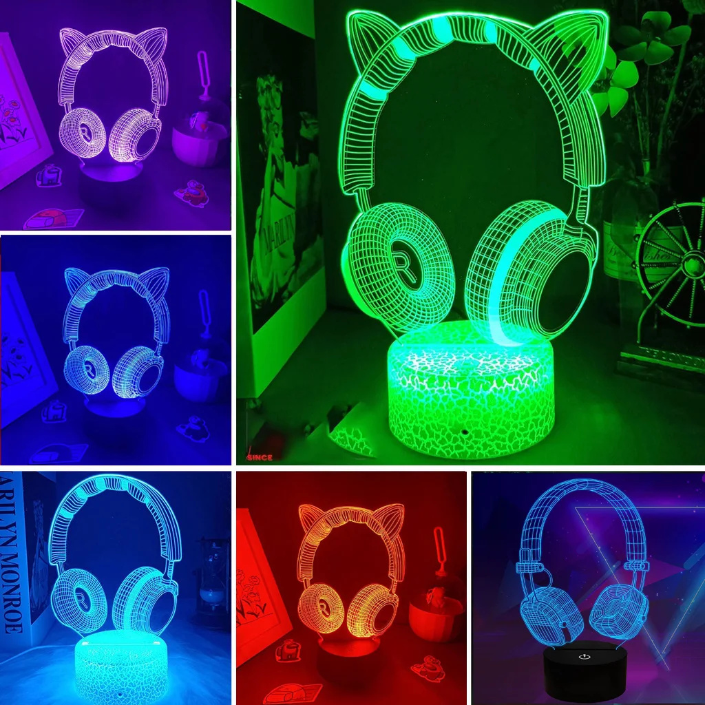 Desk Setup Headphones - Auriculares con luz nocturna de ilusión