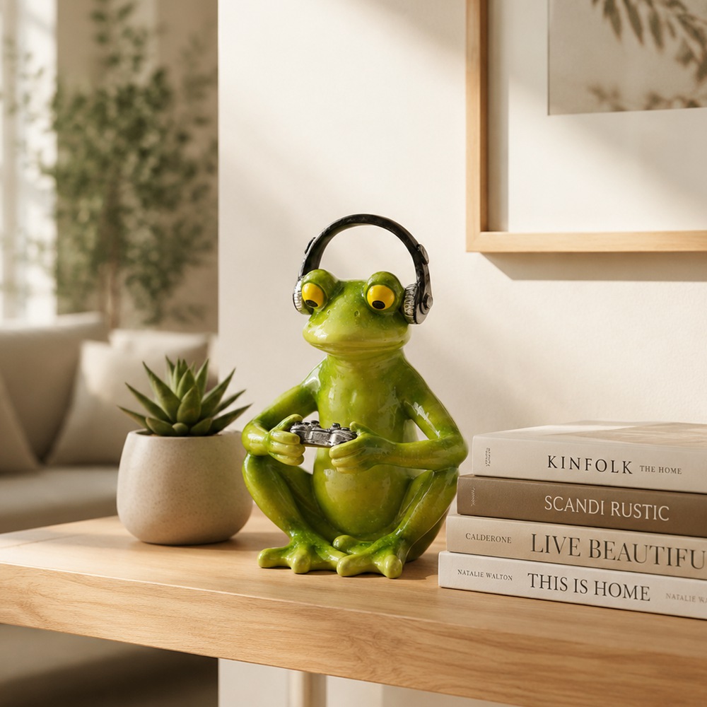 Desk Setup Headphones - Divertida Estatua de Rana Gamer con