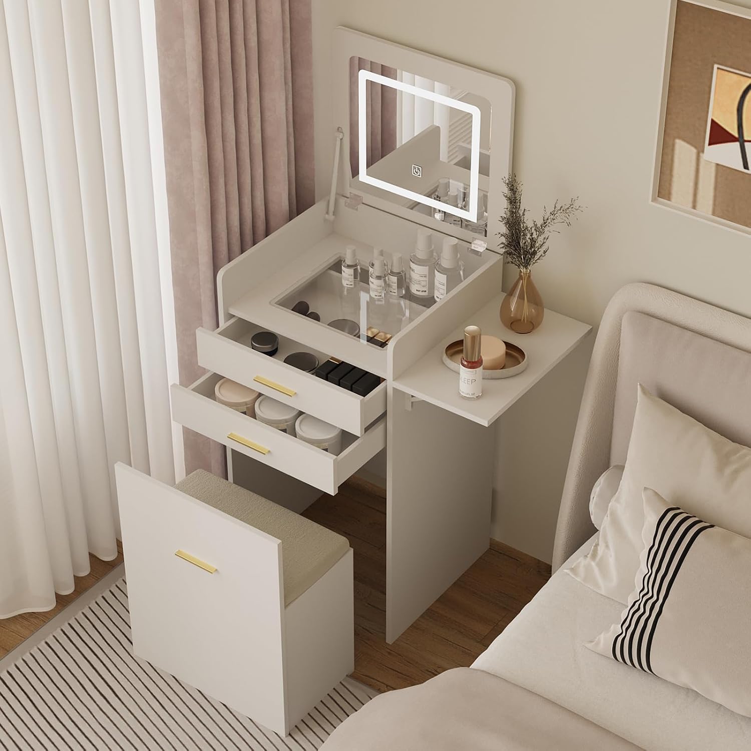 Desk Setup In Small Bedroom - Pequeño tocador con silla, tocador 3