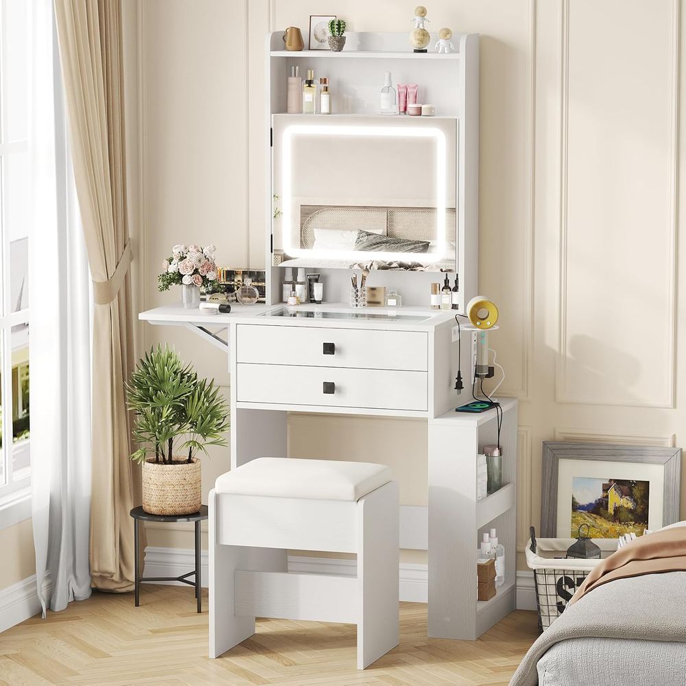 Desk Setup In Small Bedroom - Vabches Pequeño Tocador de Maquillaje con
