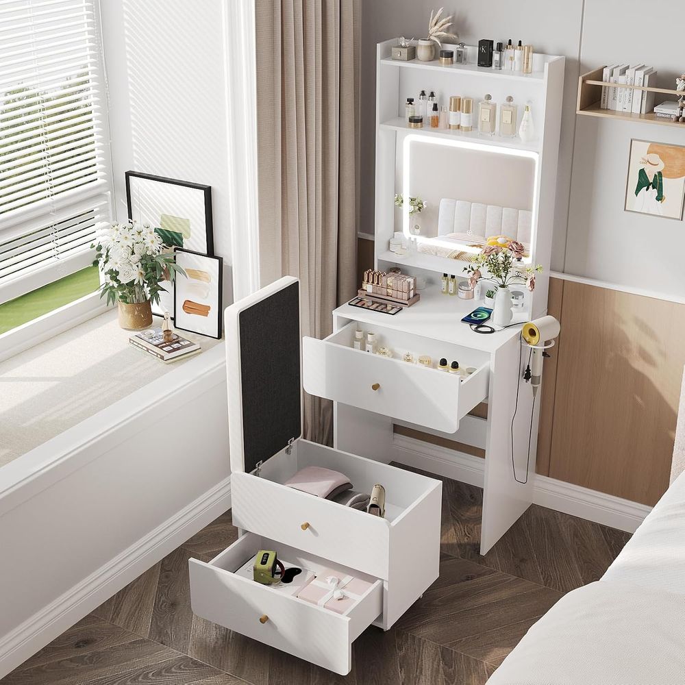 Desk Setup In Small Bedroom - Tocador de Maquillaje con Espejo y