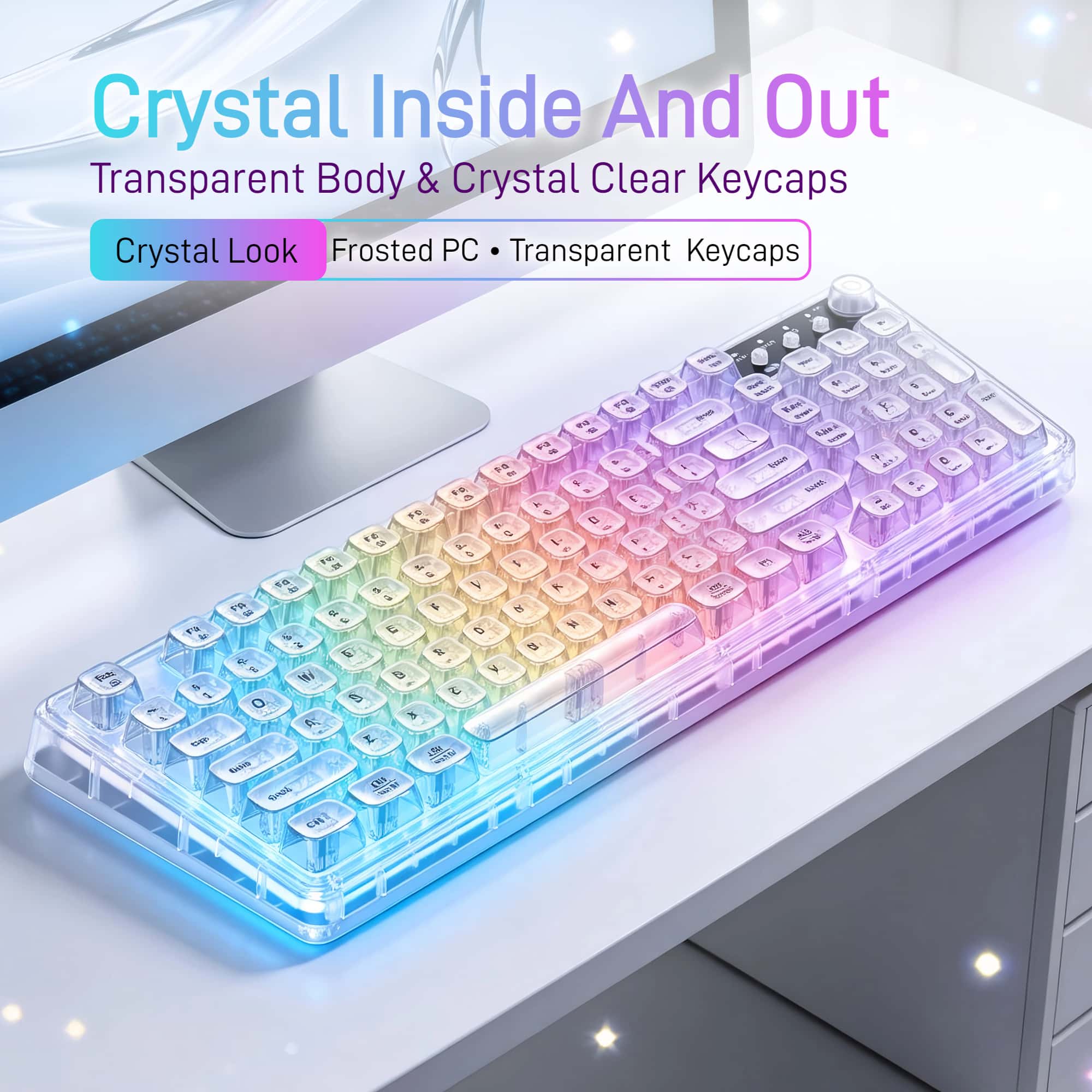 Desk Setup Tablet - Teclado inalámbrico transparente para juegos F99