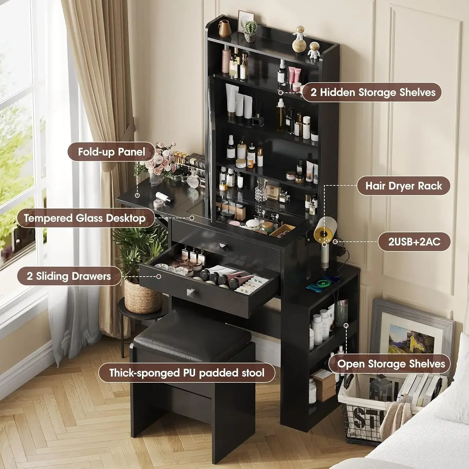 Pequeño tocador de maquillaje, - Desk Vanity Setup reseña y precio