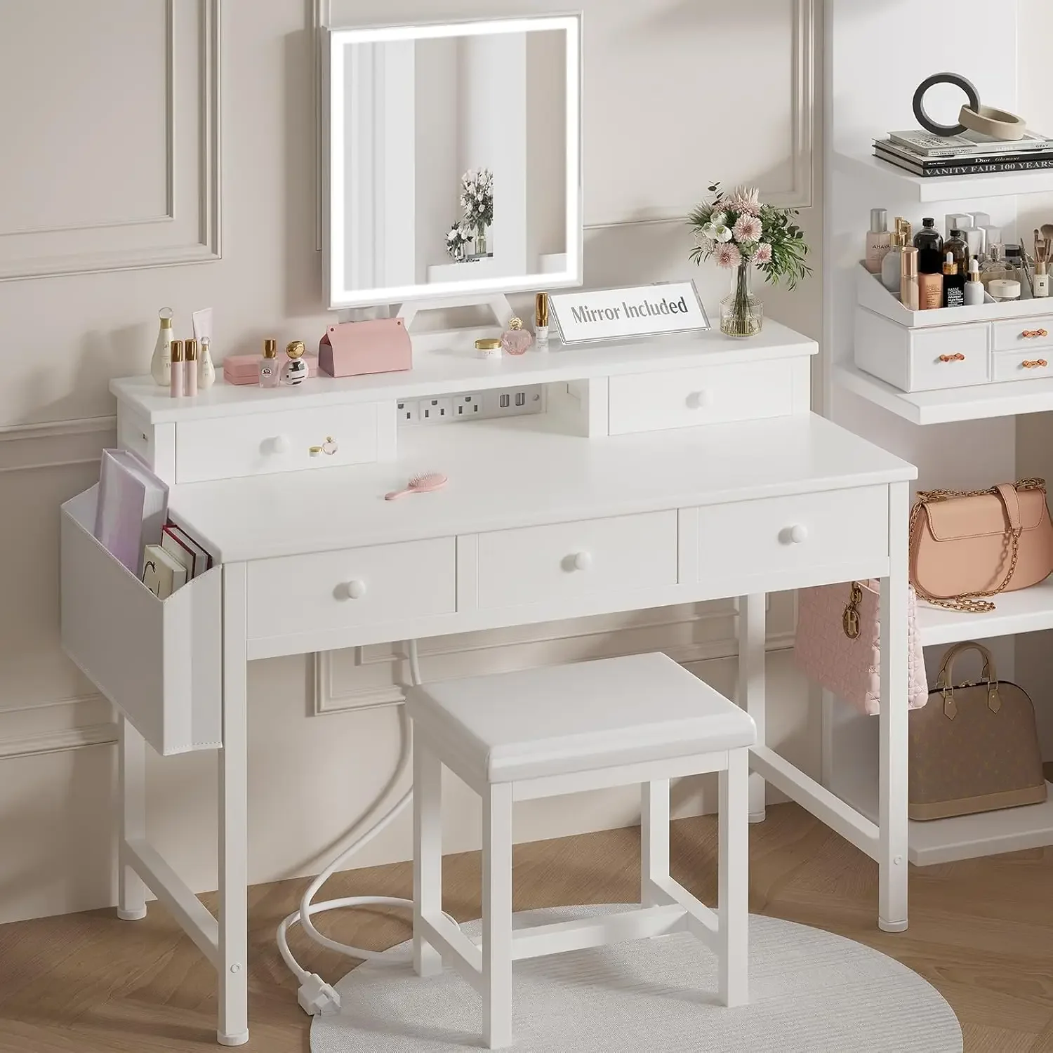 Tocador de maquillaje blanco c - Desk Vanity Setup reseña y precio