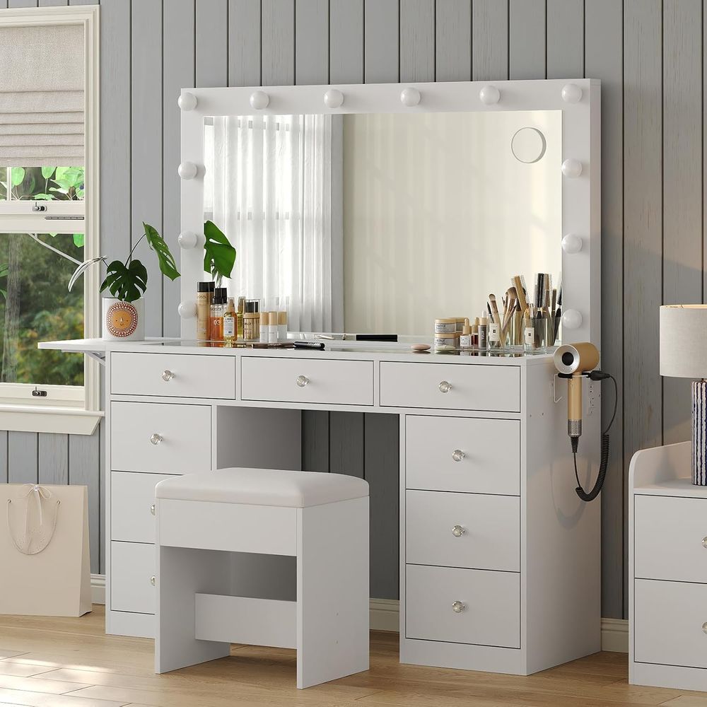 Tocador con enchufe, 9 cajones - Desk Vanity Setup reseña y precio