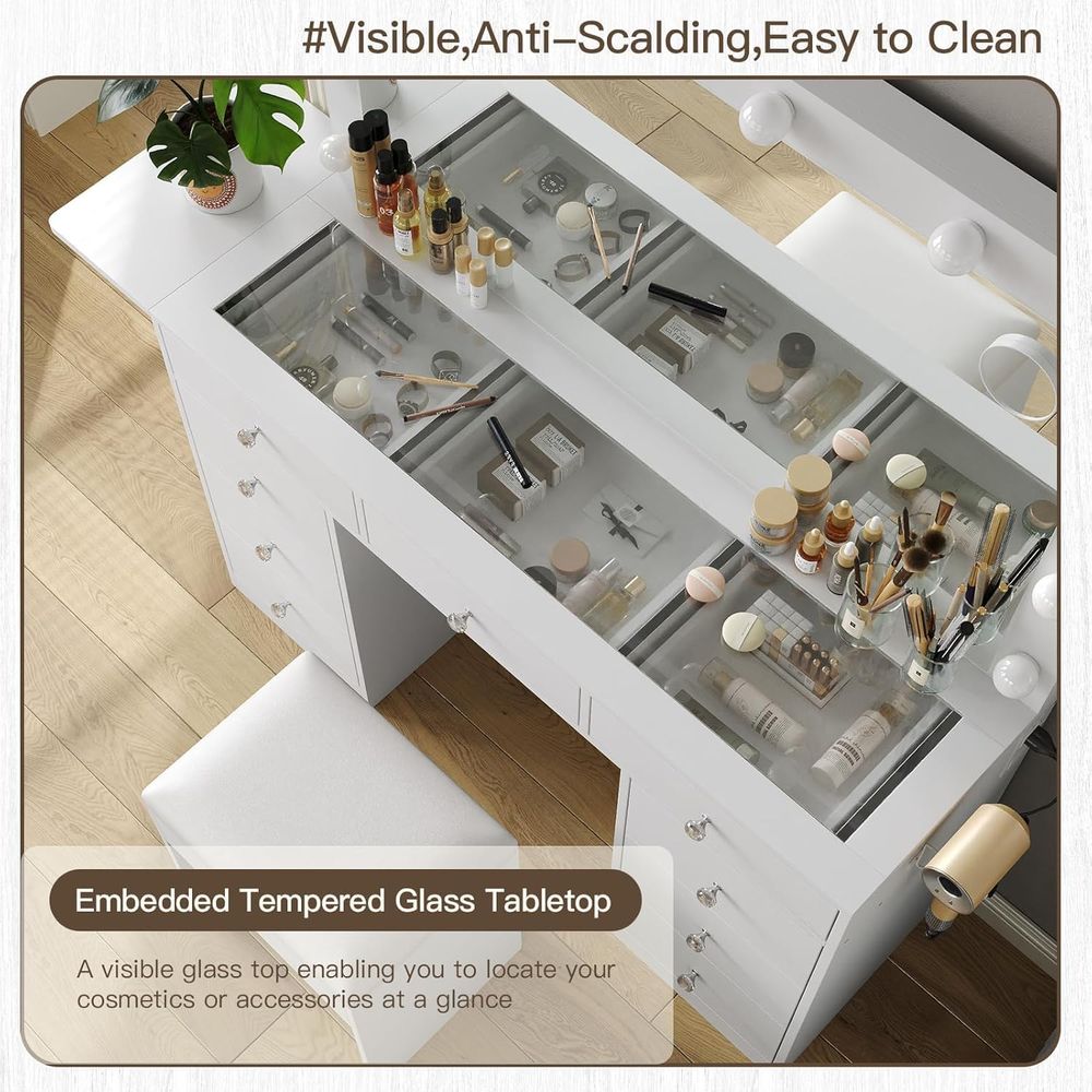 Tocador con enchufe, 9 cajones - Desk Vanity Setup reseña y precio
